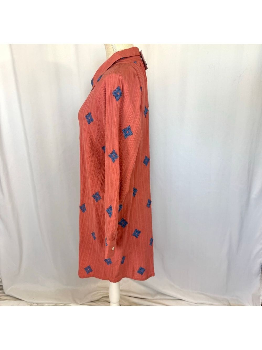 NWT Pure Jill Embroidered Shirtdress Women's Medium Petite Coral - Picture 16 of 16